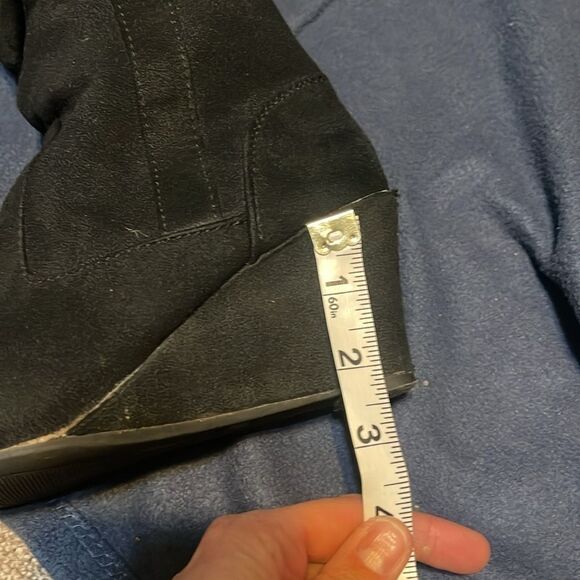 Solanz Womens Kadie Boots with Slouchy faux Suede Wedge Heel boot Black, 7.5 - Picture 10 of 13